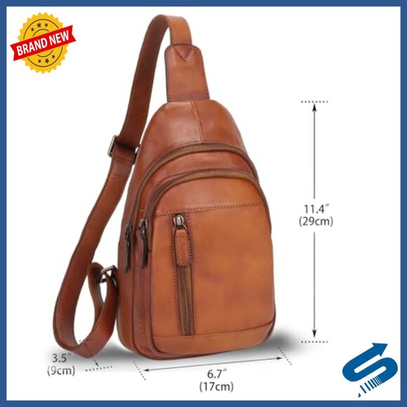 Genuine Leather Sling Backpack Crossbody Daypack Vintage Motorcycle Bag
